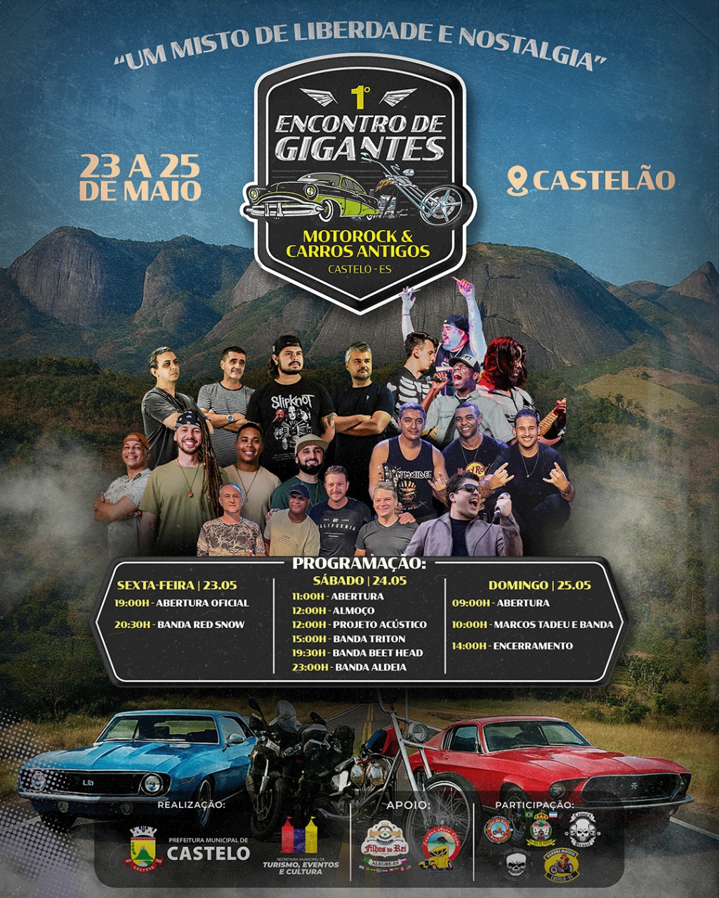 1⁰ Encontro de Gigantes em Castelo – Motorock e Carros Antigos. De 23 a 25 de maio, no Castelão