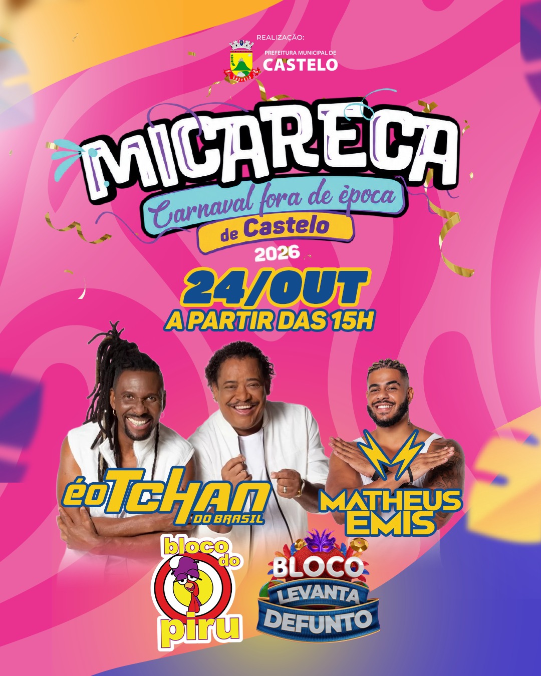 Dia 24 de outubro tem Micareca, o carnaval fora de época de Castelo