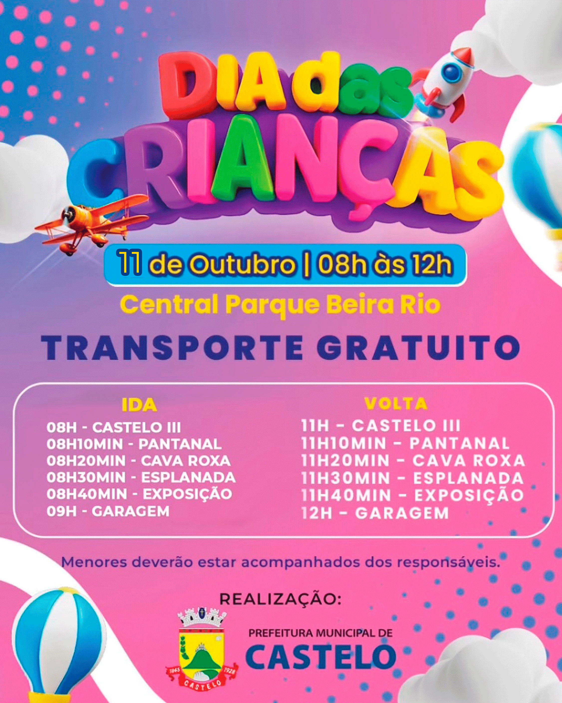 Dia das Crianças terá transporte gratuito para garantir a diversão de toda a família